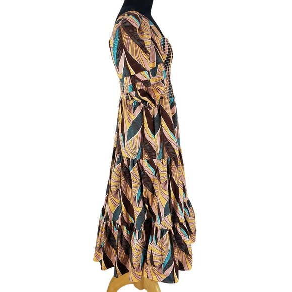 Autumn Adeigbo Della African Leaf Print Dress Smocked Pink Colorful - Picture 5 of 14